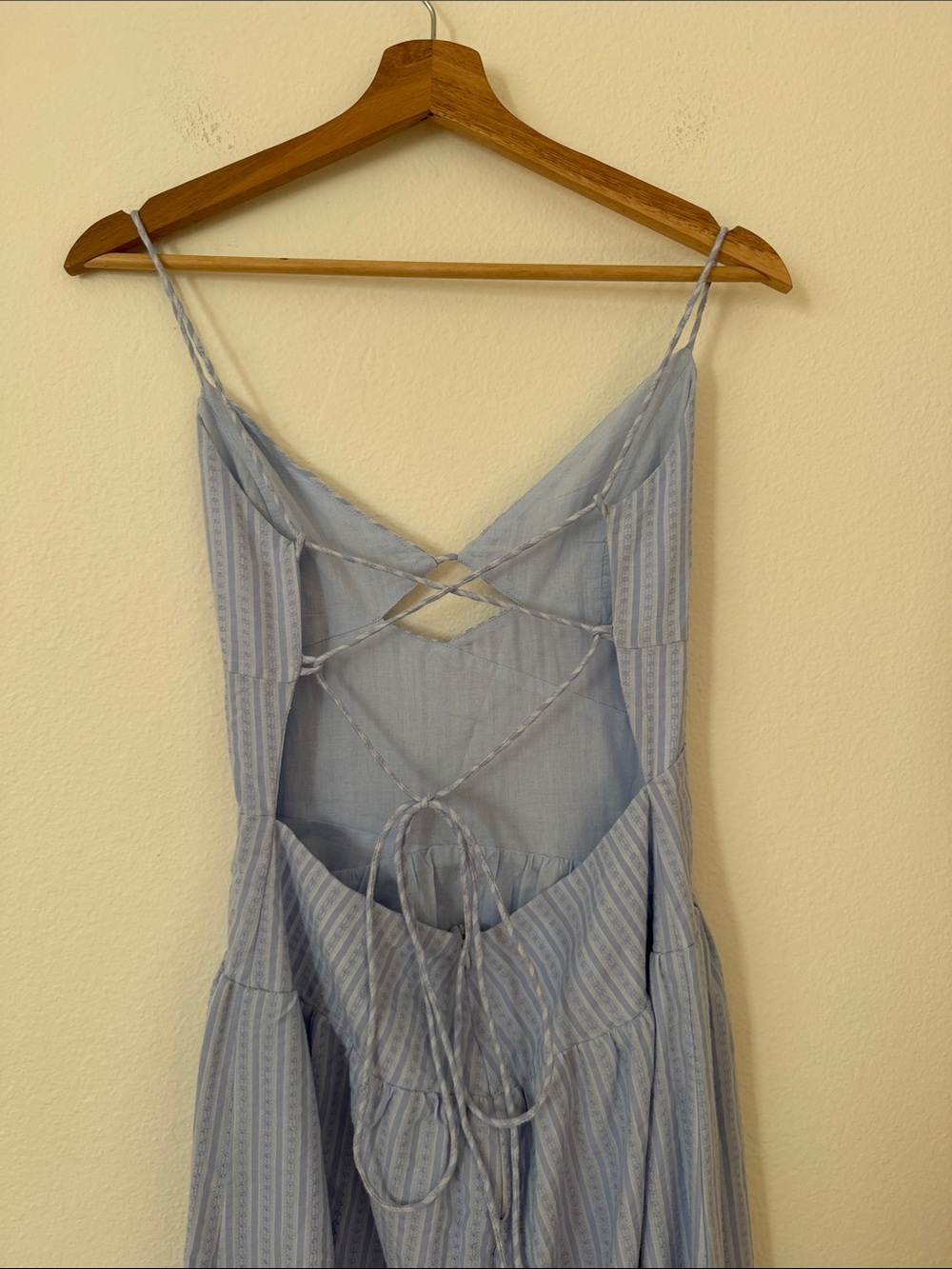 Sabo Skirt Kassi Stripe Maxi Sundress Dress Size 4 Light Blue Tie Back Coastal - Picture 6 of 13